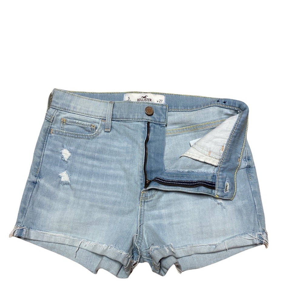 Hollister High Rise Jean Shorts Women’s 5 Light Wash Casual Distressed Denim - Picture 9 of 12